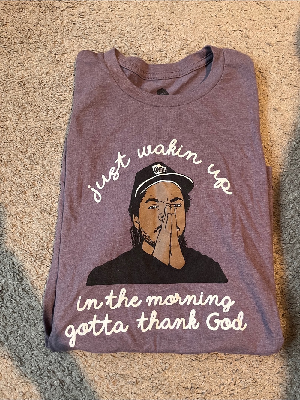 Men's Short Sleeve Graphic Tee - Purple 'Just Wakin Up' Prayer Design